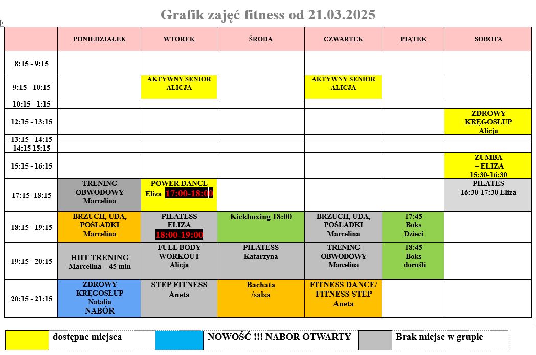 Zajęcia fitness – aktualny grafik