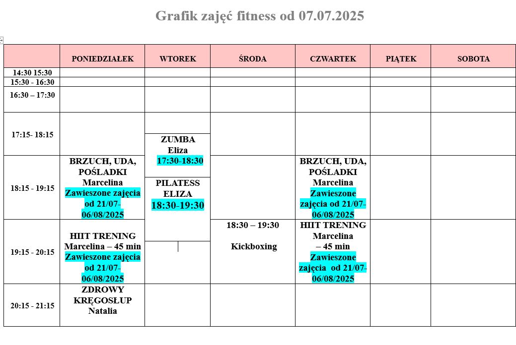 Zajęcia fitness – wakacje 2025