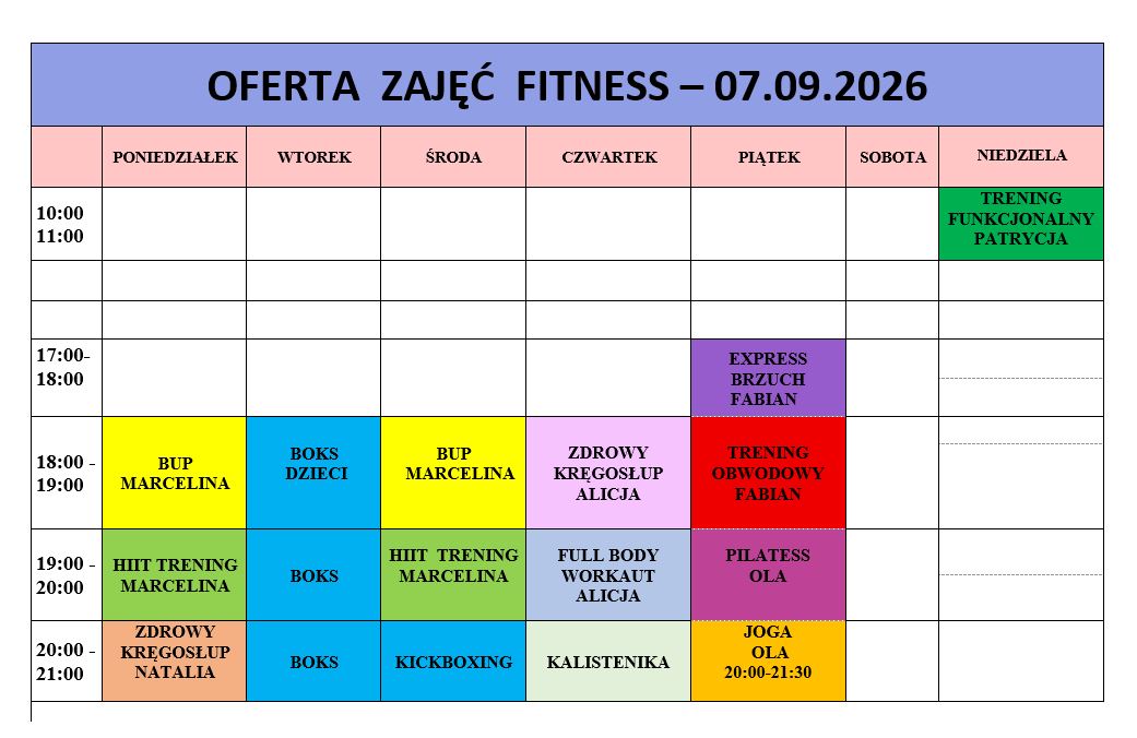 Grafik fitness od 07.09.2026