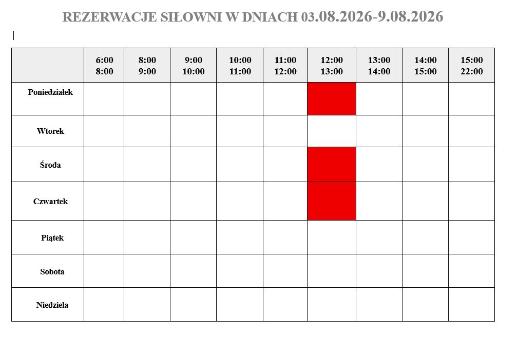 Rezerwacje siłowni